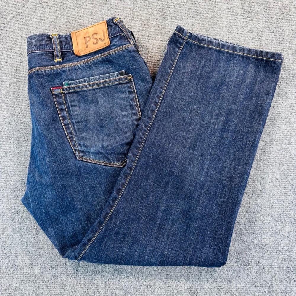 Paul‎ Smith Jeans Mens 34x25 Blue Medium Wash Straight Leg Button Fly PSJ Denim